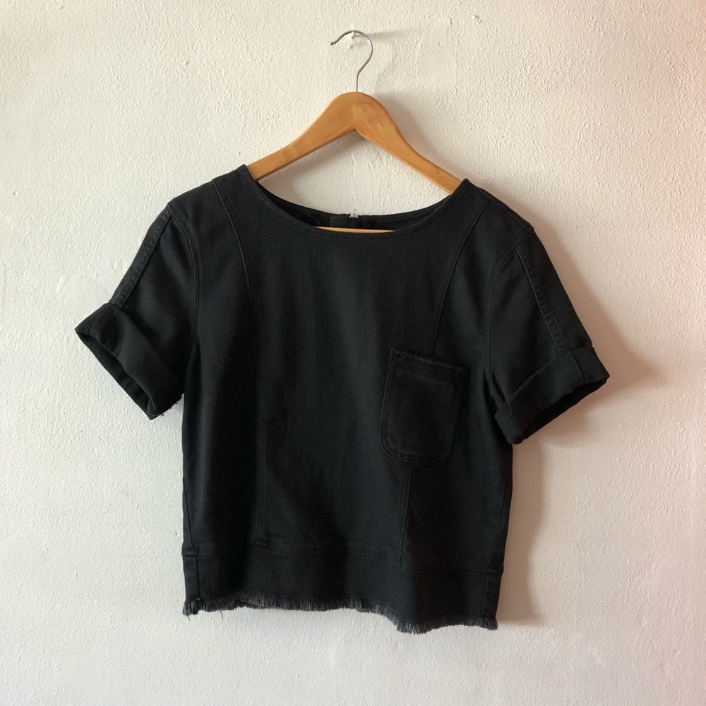 7 for All Mankind Zip Up Crop Denim Shirt